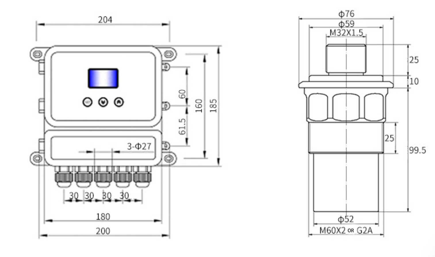 Ultrasonic Level Sensors Technical Drawing