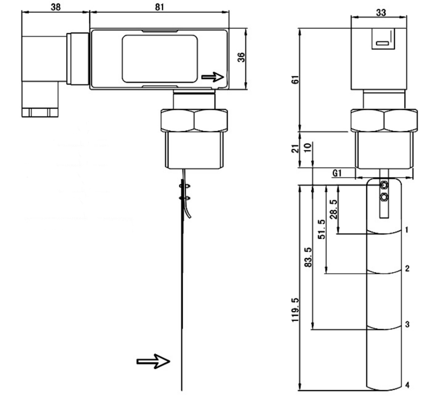 paddle flow switch technical drawing
