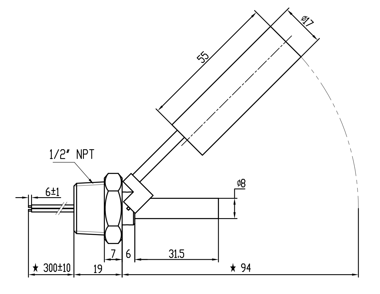 Stainless Steel Side Mount Float Switch for Water Tank