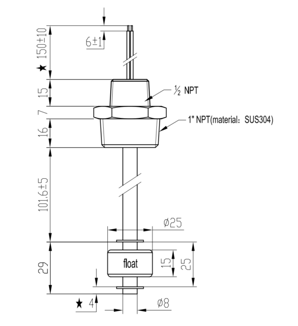 1” NPT Mount Stainless Steel Reed Switch Type Float Level Switch with ...